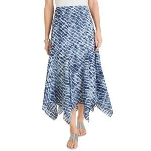 Chicos Womens Skirt Size 2 Large Tie Dye Midi Handkerchief Blue White Travel